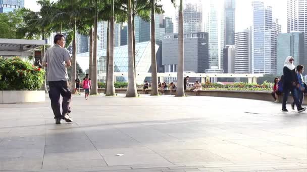 People on Marina Bay waterfront — Stock Video