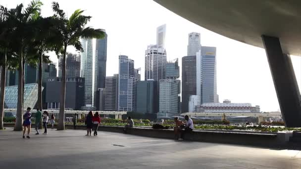 People on Marina Bay waterfront — Stock Video