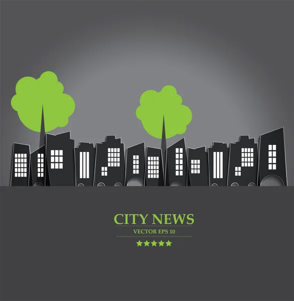 Skyline de la ville avec des silhouettes d'arbres — Image vectorielle
