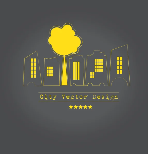 Ciudad skyline con silueta de árbol — Vector de stock