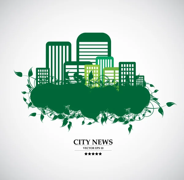 Ciudad skyline con elementos florales — Vector de stock