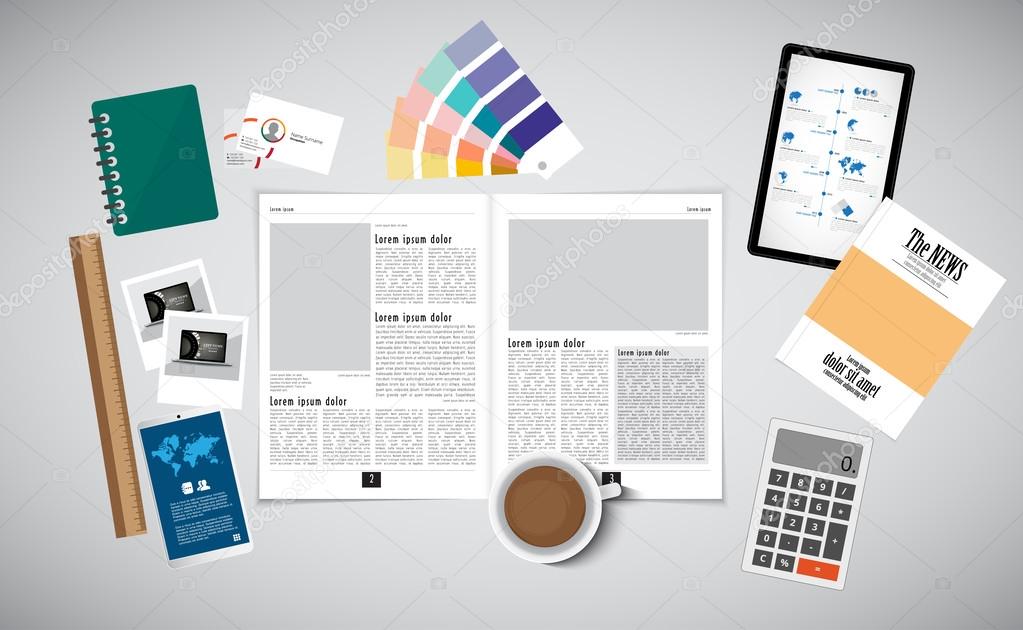 Open Magazine And Desk Accessories Stock Vector C Zeber2010