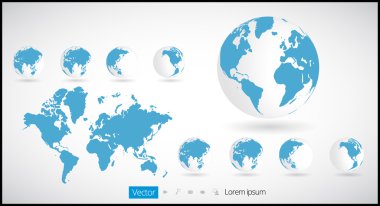 World map infographic with Globe icons clipart