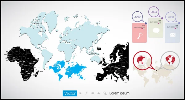 Infografía del mapa del mundo con iconos de Globe — Archivo Imágenes Vectoriales