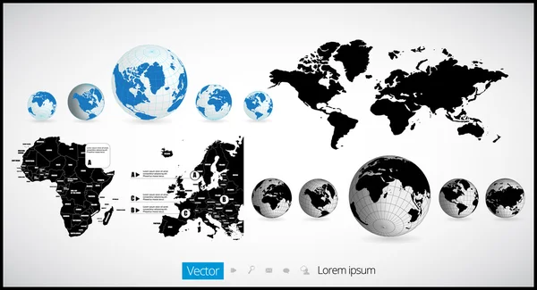 地球型のアイコンで世界地図インフォ グラフィック — ストックベクタ