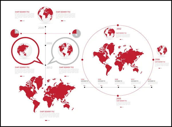 Infográfico de mapa do mundo com ícones do globo — Vetor de Stock