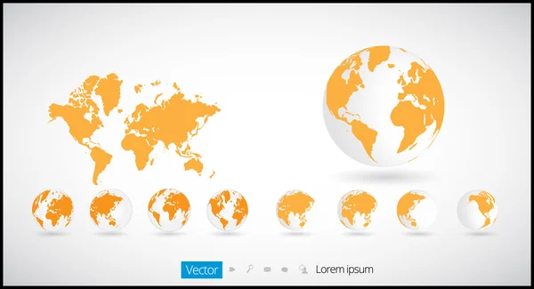 Infografía del mapa del mundo con iconos de Globe — Vector de stock