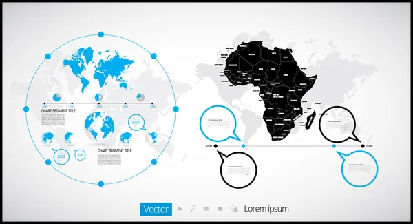 Infographie cartographique du monde avec des icônes Globe — Image vectorielle