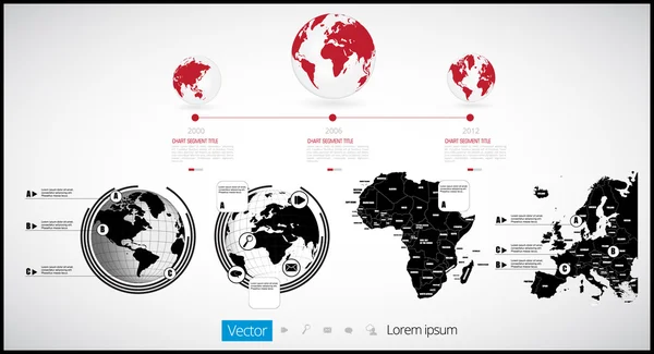 Infografía del mapa del mundo con iconos de Globe — Vector de stock