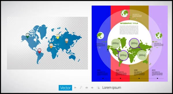 Świata mapa plansza z Globe ikony — Wektor stockowy