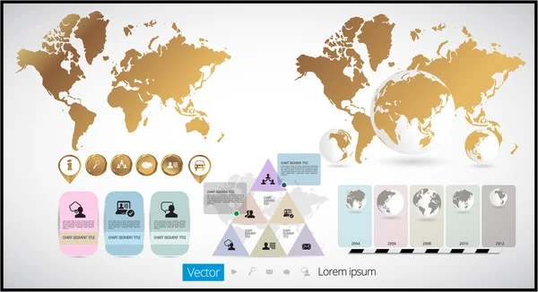 Světová mapa infographic ikonami Globe — Stockový vektor
