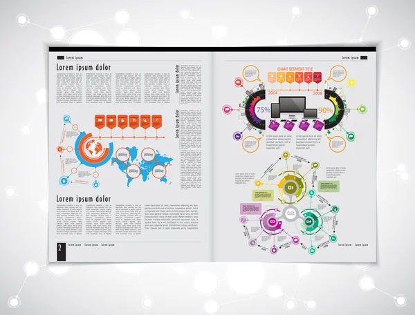 Elrendezés magazin infographic elemekkel — Stock Vector