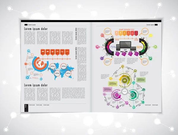 Layout magazine with infographic elements — Stock Vector