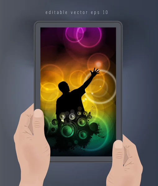 Mãos segurando tablet digital — Vetor de Stock