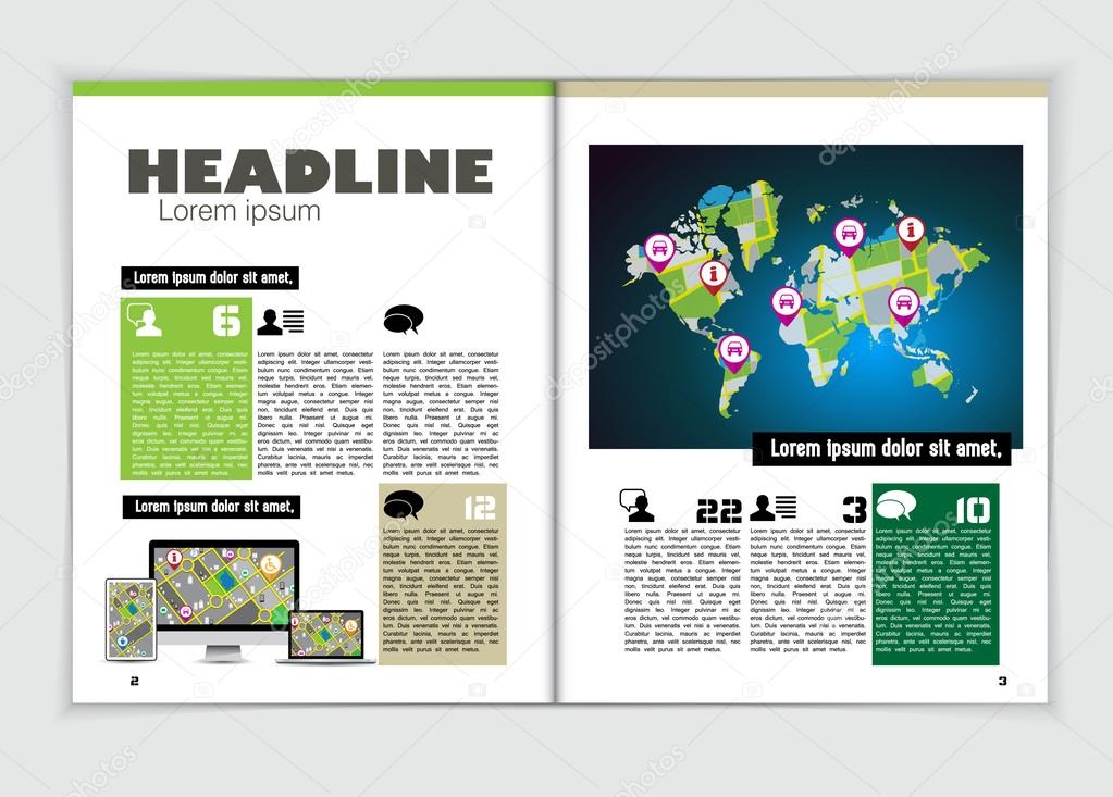 Layout magazine with infographics