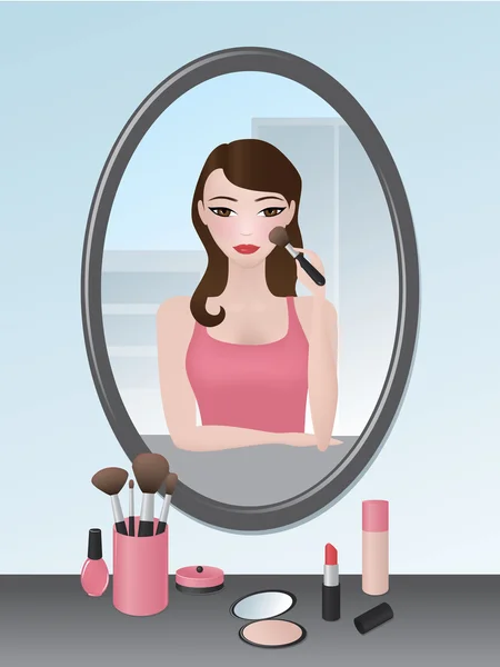 Chica haciendo su maquillaje — Archivo Imágenes Vectoriales