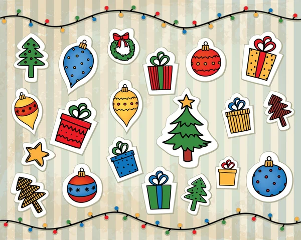 Decoraciones navideñas sobre un fondo a rayas vintage — Vector de stock