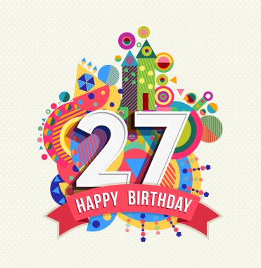 Mutlu yıllar 27 yıl tebrik kartı afiş renk