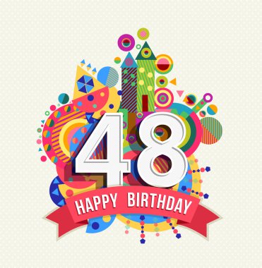 Mutlu yıllar 48 yıl tebrik kartı afiş renk