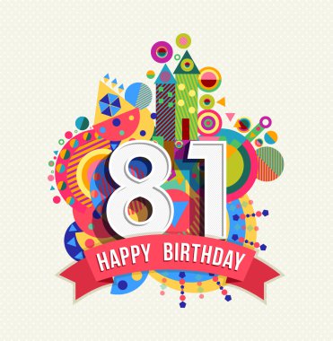 Mutlu yıllar 81 yıl tebrik kartı afiş renk