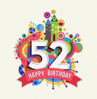 Mutlu yıllar 52 yıl tebrik kartı afiş renk