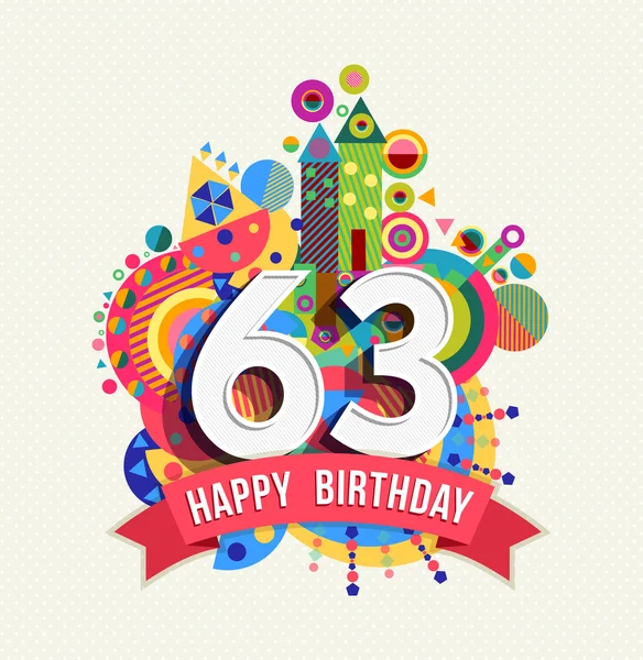 Grattis på födelsedagen 63 år gratulationskort affisch färg — Stock vektor
