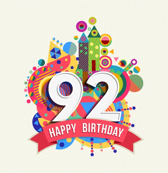 Χρόνια γενέθλια 92 έτος ευχετήρια κάρτα χρώμα αφίσα — Διανυσματικό Αρχείο