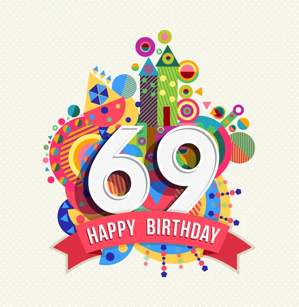 Mutlu yıllar 69 yıl tebrik kartı afiş renk — Stok Vektör