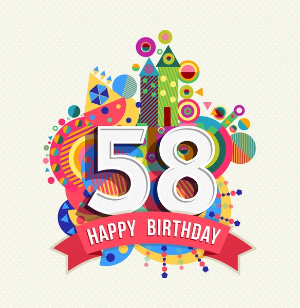 誕生日おめでとう58歳 グリーティングカードポスター色 — ストックベクタ