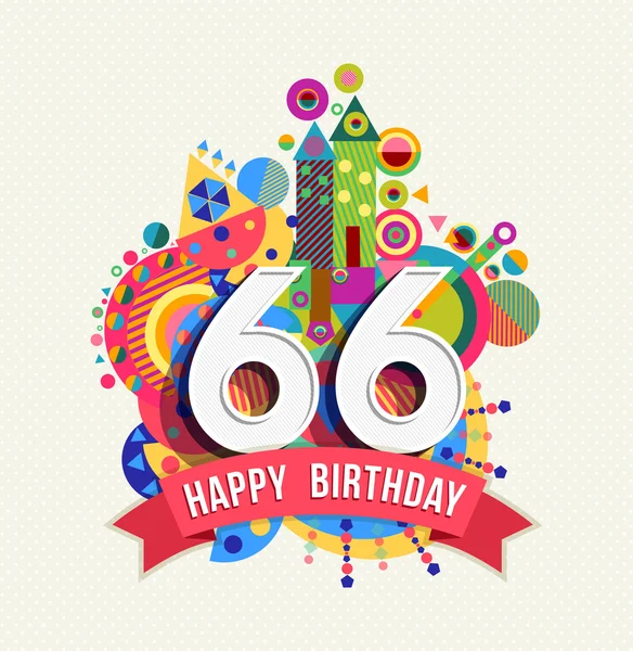 Feliz aniversário 66 ano saudação cor do cartaz do cartão —  Vetores de Stock