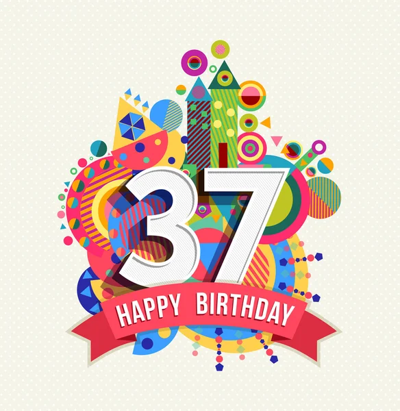 Feliz cumpleaños 37 año tarjeta de felicitación cartel color — Vector de stock