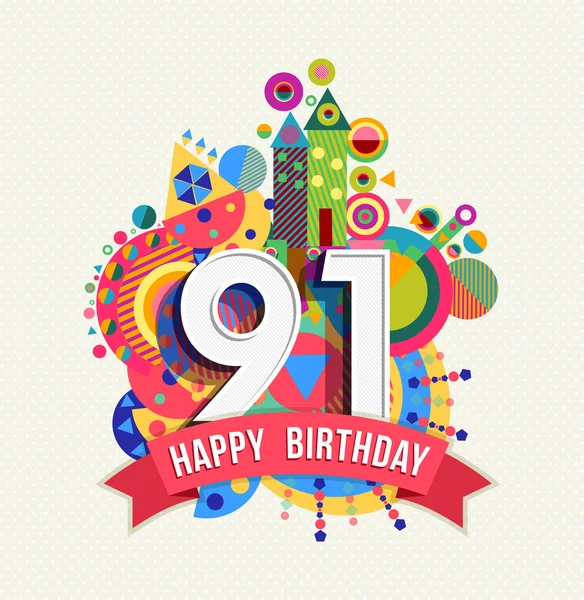 Buon compleanno 91 anno cartolina di auguri colore poster — Vettoriale Stock