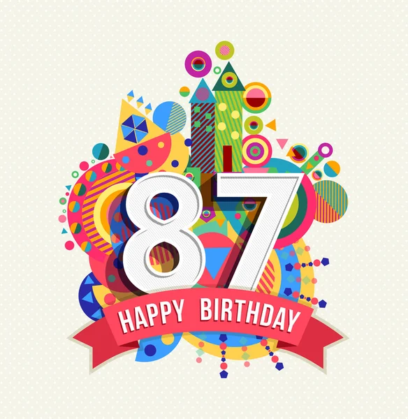Happy Birthday 87 rok karty okolicznościowe plakat kolor — Wektor stockowy