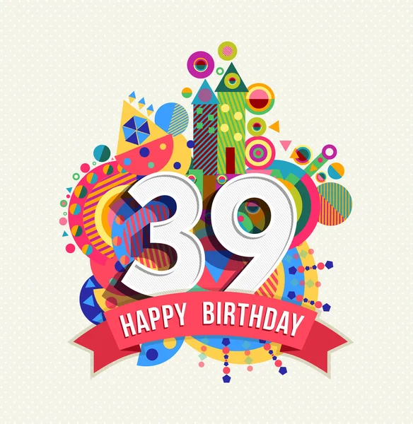 誕生日おめでとう39歳 グリーティングカードポスター色 — ストックベクタ