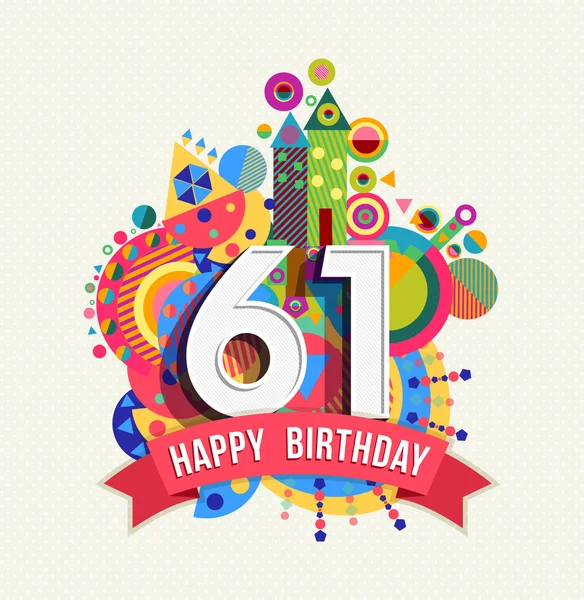 Happy Birthday 61 rok karty okolicznościowe plakat kolor — Wektor stockowy