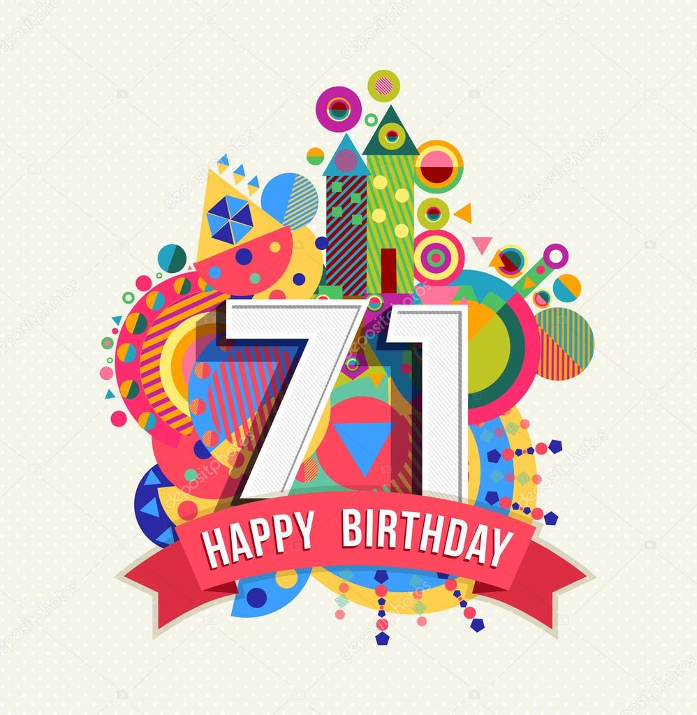Happy birthday 71 year greeting card poster color — Stock Vector