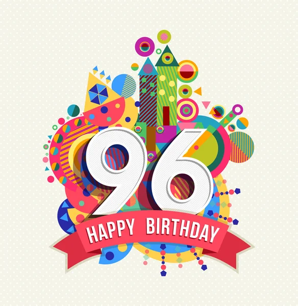 Feliz aniversário 96 ano saudação cor cartaz do cartão —  Vetores de Stock