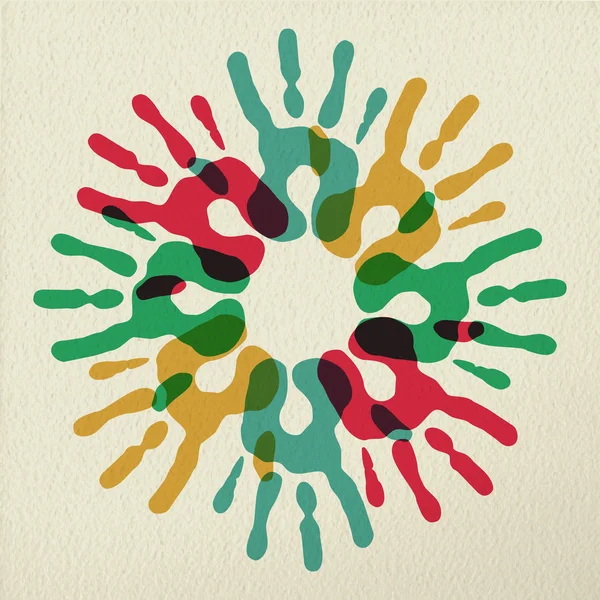 Vielfalt Gruppe der Hände Teamwork Farbkonzept — Stockvektor