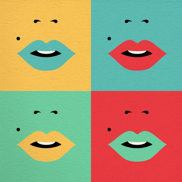 Arte pop retro concepto colorido con cara de chica — Vector de stock