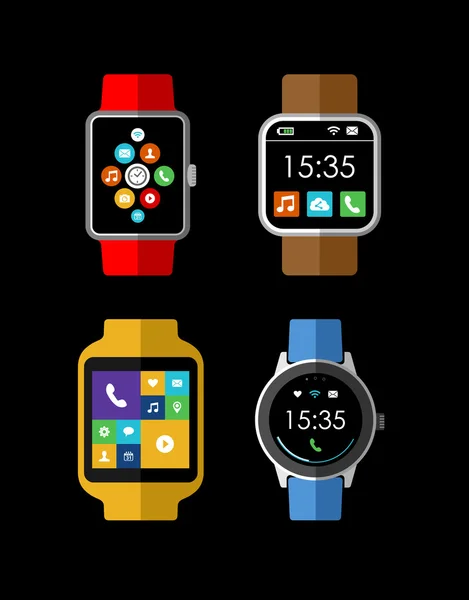 Slimme horloge set in 2D-stijl met sociale interface — Stockvector