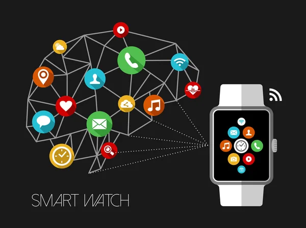 Concepto de diseño de reloj inteligente con iconos de aplicaciones — Archivo Imágenes Vectoriales