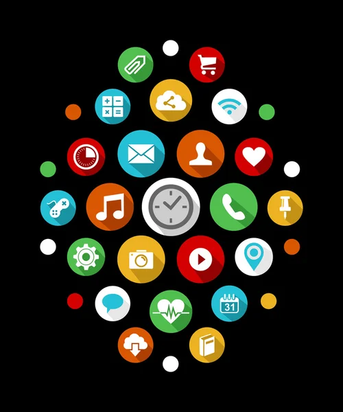 Ikony aplikace Smart Watch nastavené v barevném 2D stylu — Stockový vektor