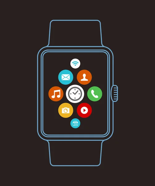 Slim horloge ontwerp in overzichts stijl met apps — Stockvector