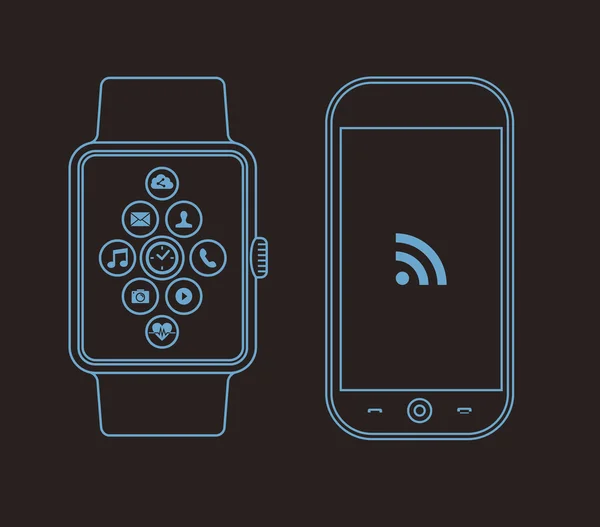 Conception de concept avec téléphone et montre intelligente — Image vectorielle