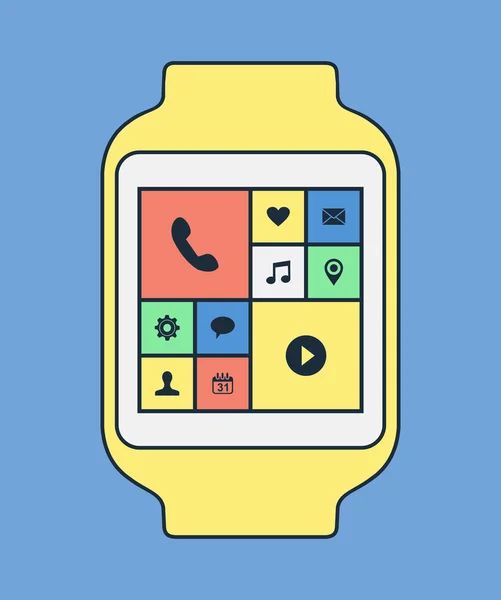 Smart Watch illustrazione con applicazioni in linea arte — Vettoriale Stock