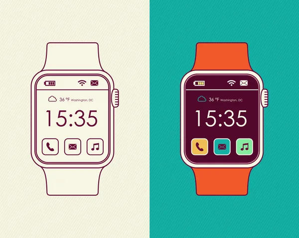 Conception de montres intelligentes dans le style de contour avec icône d'application — Image vectorielle