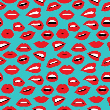 Woman red lipstick retro style seamless pattern