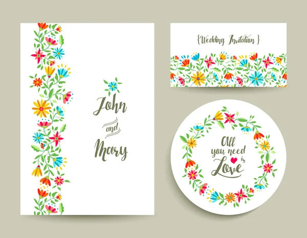 Convite de cartão de casamento flor com design de natureza —  Vetores de Stock
