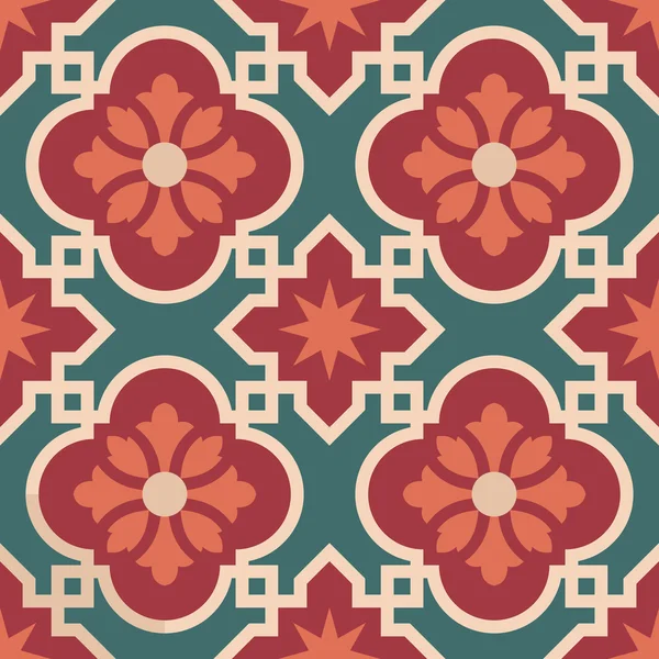 陶瓷摩洛哥马赛克瓷砖图案与花 — 图库矢量图片