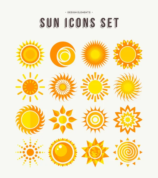 Ikon matahari sederhana menetapkan konsep musim panas ilustrasi - Stok Vektor